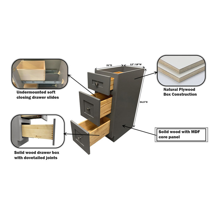 Vanity Atelier 12" Bathroom Vanity Drawer Base in Grey Shaker